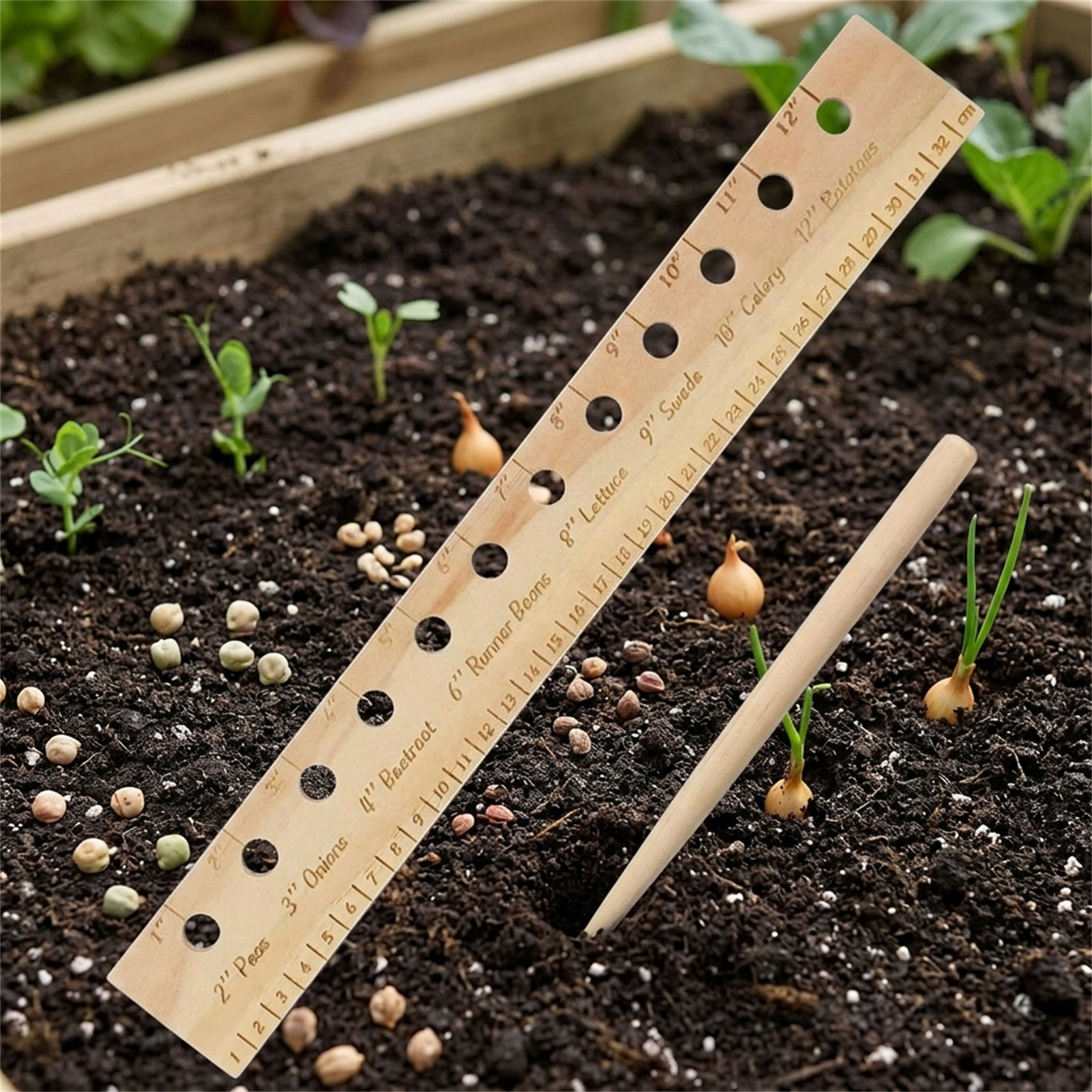 Regla de siembra de madera mac - Gardening Tools Vegetables reseña y precio